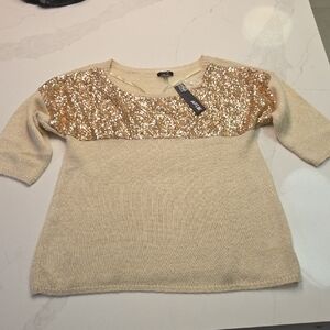 Apt. 9 Cream Sweater with Gold Sequin Yoke